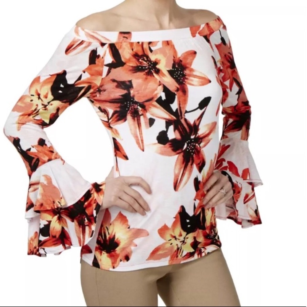 INC Floral Ruffled Off the Shoulder Casual Top